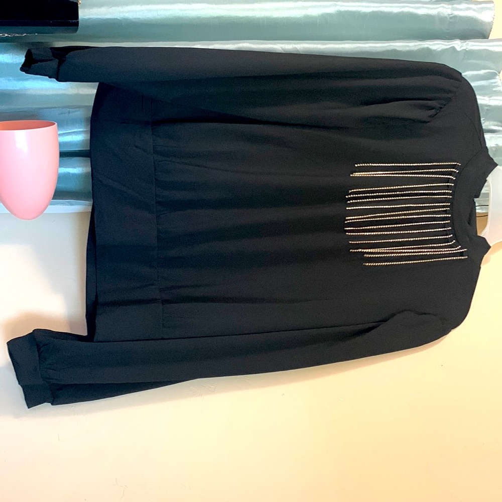 Black. Diamond necklace. Blouse